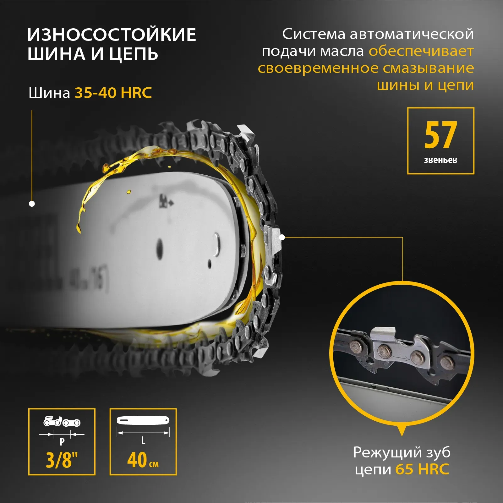 Пила цепная электрическая ESD-2000P, поперечная, шина 40см, шаг 3/8, 57зв. // Denzel 95616