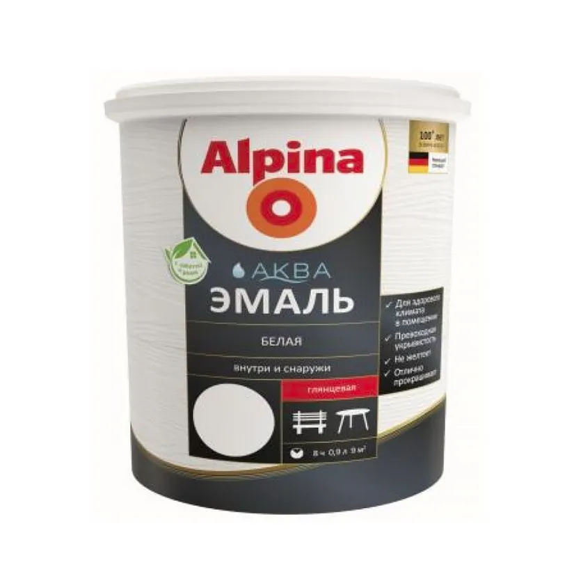 Alpina АКВА Эмаль белая шелк.-мат. 2,5л/3,05кг