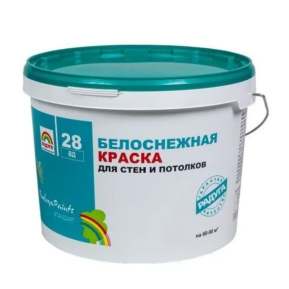 Краска "Радуга 28" для стен и потолков Белоснежная акриловая 7 кг