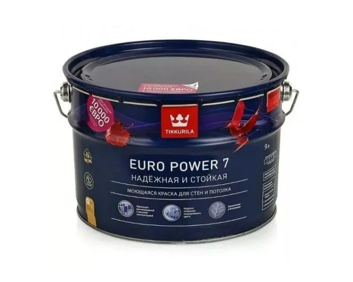 Тиккурила "Euro POWER 7А" 9 л краска интерьер. стойкая к мытью мат.