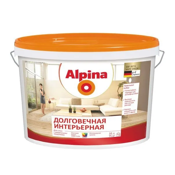 Краска ВД-ВАЭ Alpina Долговечная интерьерная База 3, прозрачная, 9,4 л / 13 кг