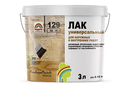 Лак для дерева акриловый-матовый Радуга-129,для внутренних и наружных работ (3кг)