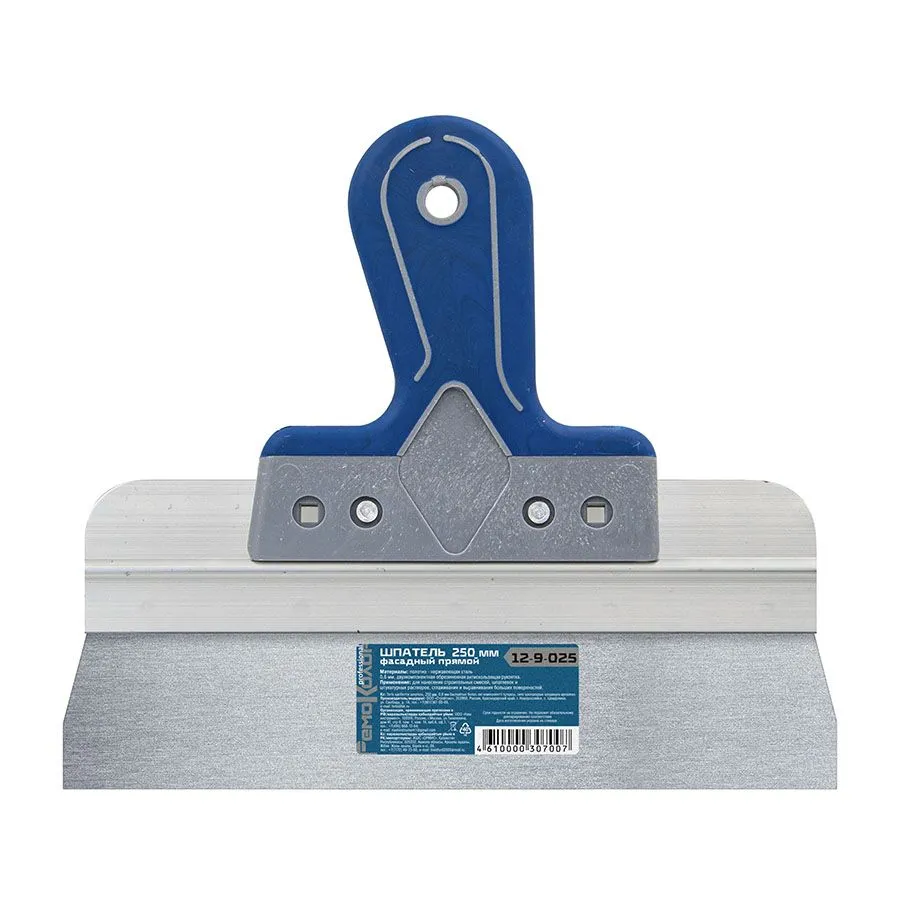 Шпатель фасадный прямой, нержавеющая сталь 0,6мм, двухкомпонентная литая рукоятка, 250мм 12-9-025