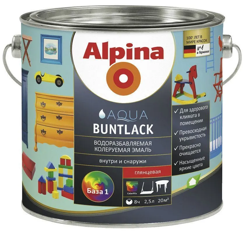 Эмаль акрил. (Alpina Aqua Buntlack) глянцевая База 3, 705мл / 0,74кг