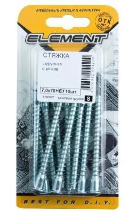 Стяжка шурупная оцинк. 7,0х70 HEX (10 шт)"Element" 5750007