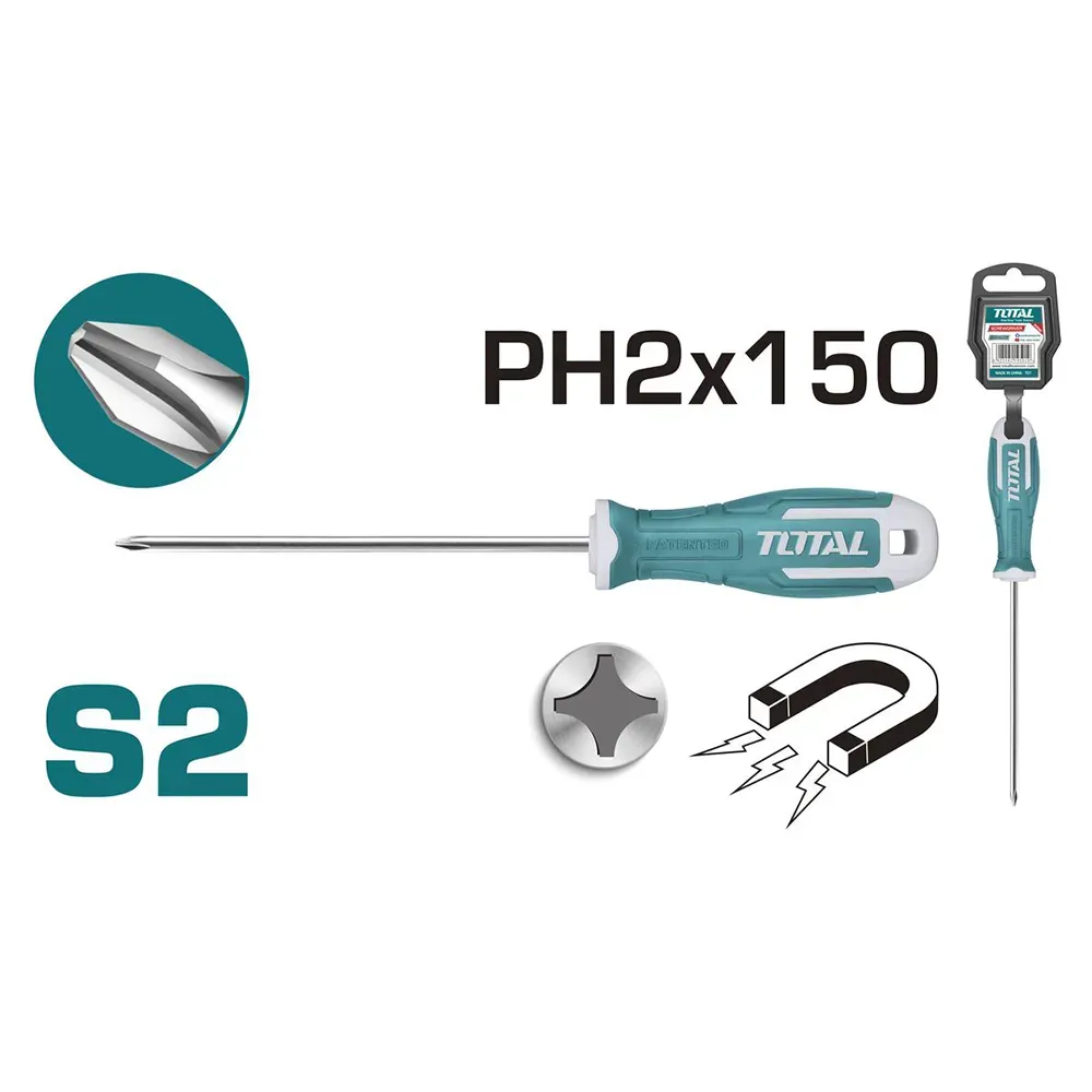 Отвёртка S2, PH2, диаметр 6.0мм, длина 150мм THT26PH2150 "TOTAL" ***