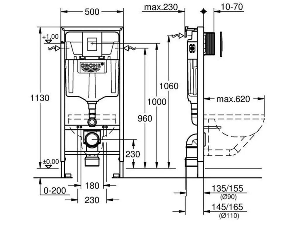 ***19 928 Инсталляция для унитаза подвес. стандар.комплект Grohe rapid SL(хром.квадрат.двойная)3в1