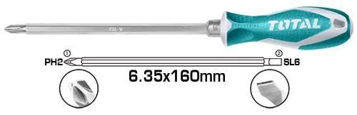 Отвёртка двухсторонняя 2 в 1, PH2 + SL6, 6,35х160мм THT250206 "ТОТАL"