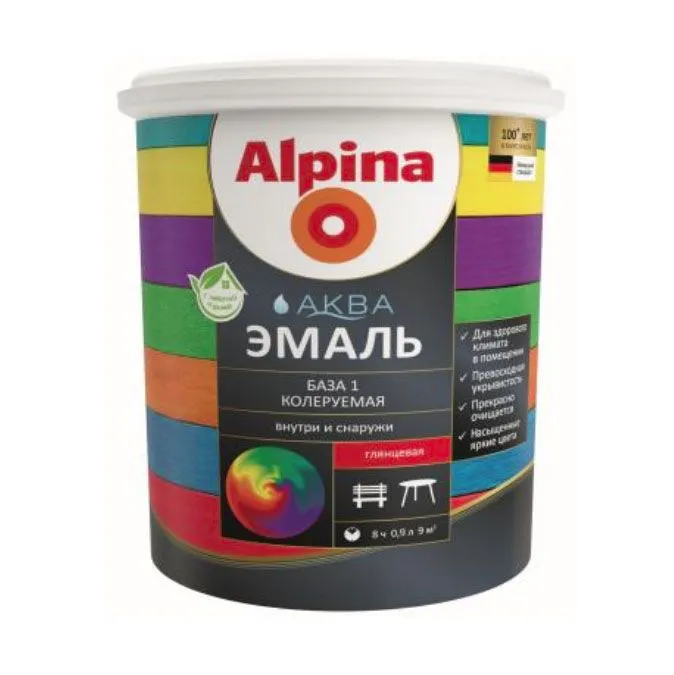 Эмаль акриловая водно-дисперсионная Alpina Аква эмаль База 1 шелковисто-матовая 2,35/3,05кг