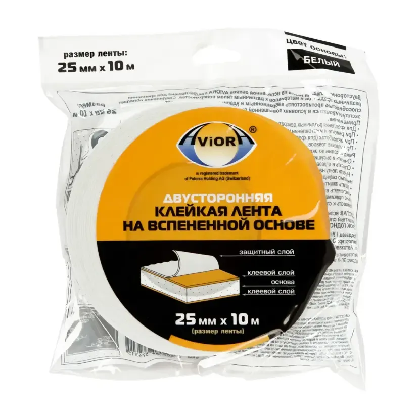 Двус.кл.лента 25мм*10м белая Aviora 302-021