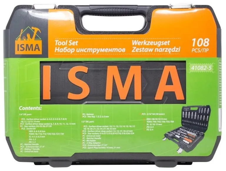Набор инструментов 108пр. 1/2'', 1/4'' (6гр.)(4-32мм) ISMA 41082-5