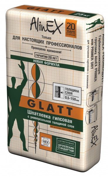 ГЛАТТ Шпатлёвка гипсовая 25кг. (расход 25кг/20м2 при тол.слоя 1мм)