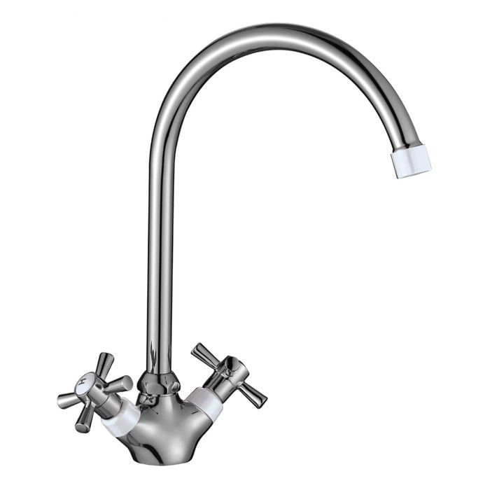 153 727  DR 46028-White Смеситель двуручный для кухни с поворотным изливом,белый /хром