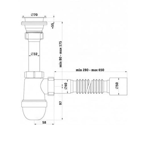 3 186 А 0110 Сифон АНИ Грот 1 1/2"*40 с гибкой трубой 40*50