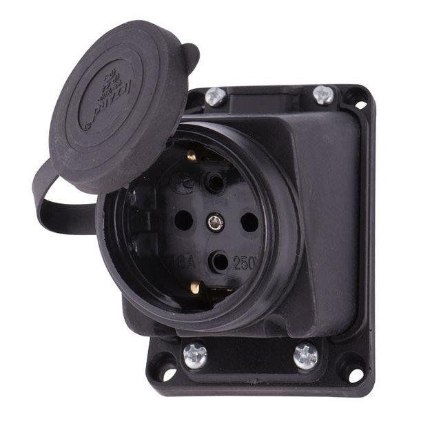 Розетка каучук 106-0400-0104 наруж. уст. накл.с заглушкой 2Р+РЕ 1*16А 220-240В 0017