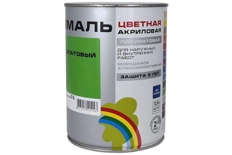Эмаль Colors Радуга-220 акриловая цвет салатовый 0,9 кг.