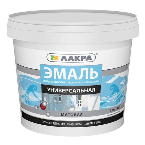 Эмаль акрил. универсальная,бел.мат.0,9кг, Лакра
