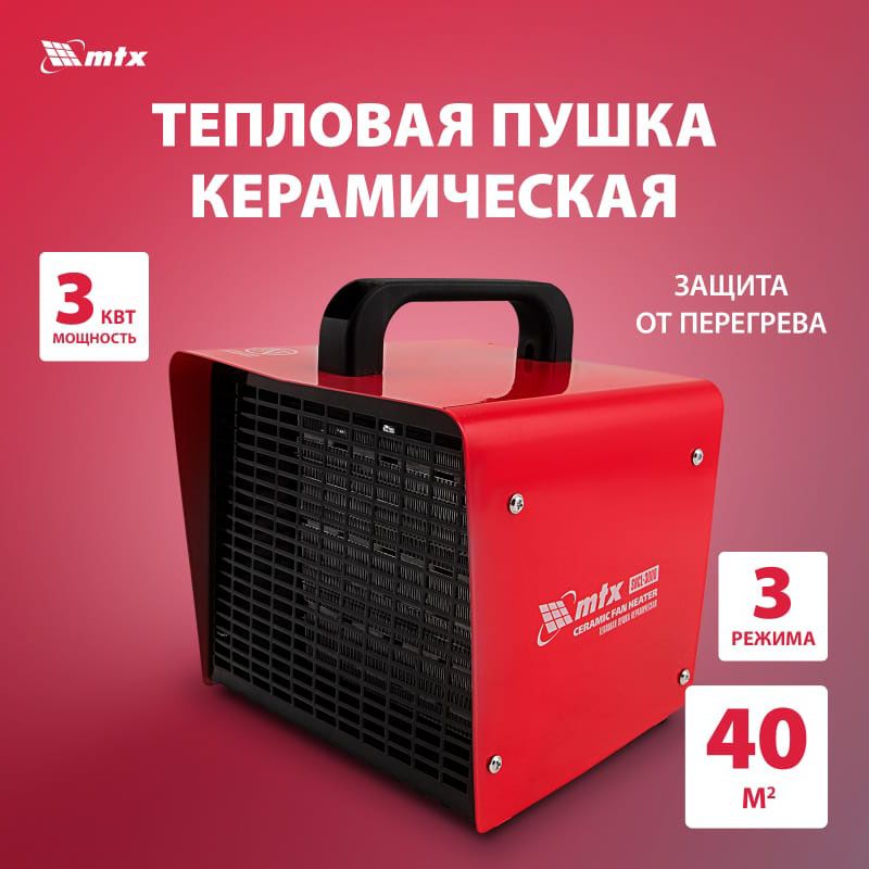 Пушка тепловая керамическая SHCL-3000, квадратная, 230 В, 480 м3/ч, 1/3 кВт// MTX 96403