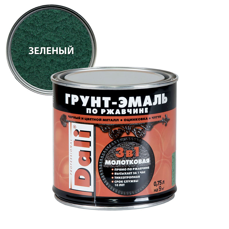 Молотковая Грунт-эмаль по ржавчине "DALI" 0.75л зеленый