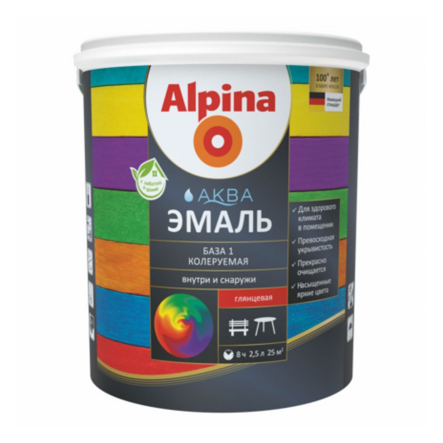 Эмаль акриловая водно-дисперсионная Alpina Аква эмаль База 1 шелковисто-матовая 0,9/1,10 кг