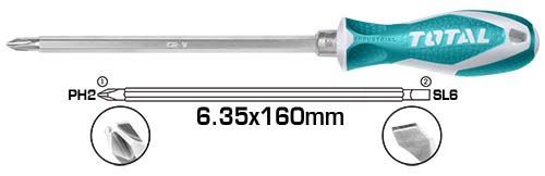 Отвёртка двухсторонняя 2 в 1, PH2 + SL6, 6,35х160мм THT250206 "ТОТАL" 
